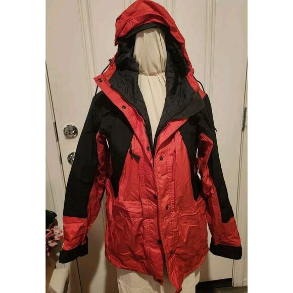 Rare VTG THE NORTH FACE Button Front Hooded Mountain Jacket 90s Red Women’s SZ S - Picture 2 of 6